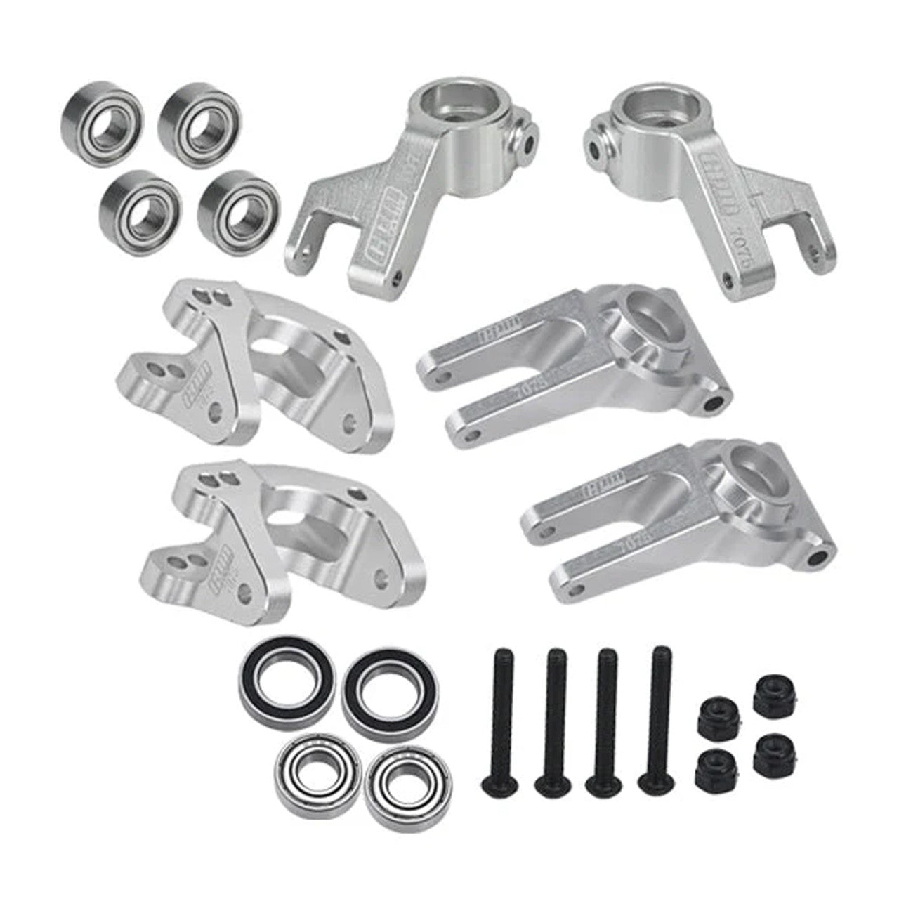 GPM Alum Front C Hubs & Front Steering Block & Rear Hub Silver for Arrma Gorgon