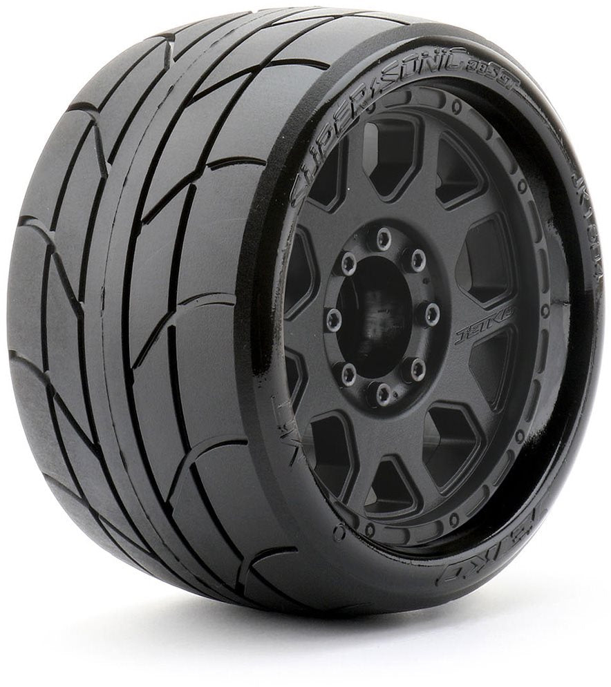 Jetko 1/8 Sgt 3.8 Super Sonic Tires Mounted On Black Claw Rims, Medium