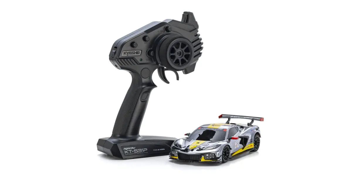 MINI-Z RWD MR-04 readyset CHEVROLET® CORVETTE® C8.R Chrome / Yellow Kyosho America 20th Anniversary