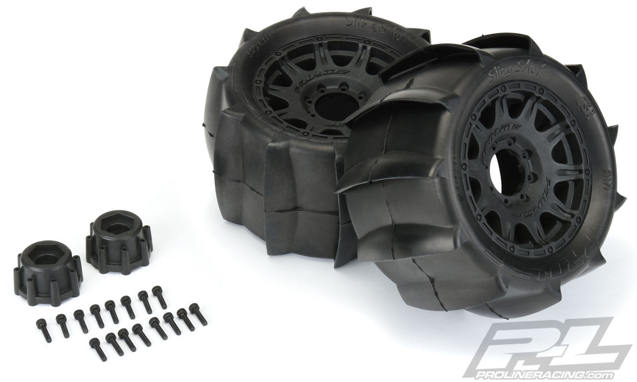 1179-10 Sling Shot 3.8" Sand Tires Mounted w/ 17mm MT F/R Black Wheels