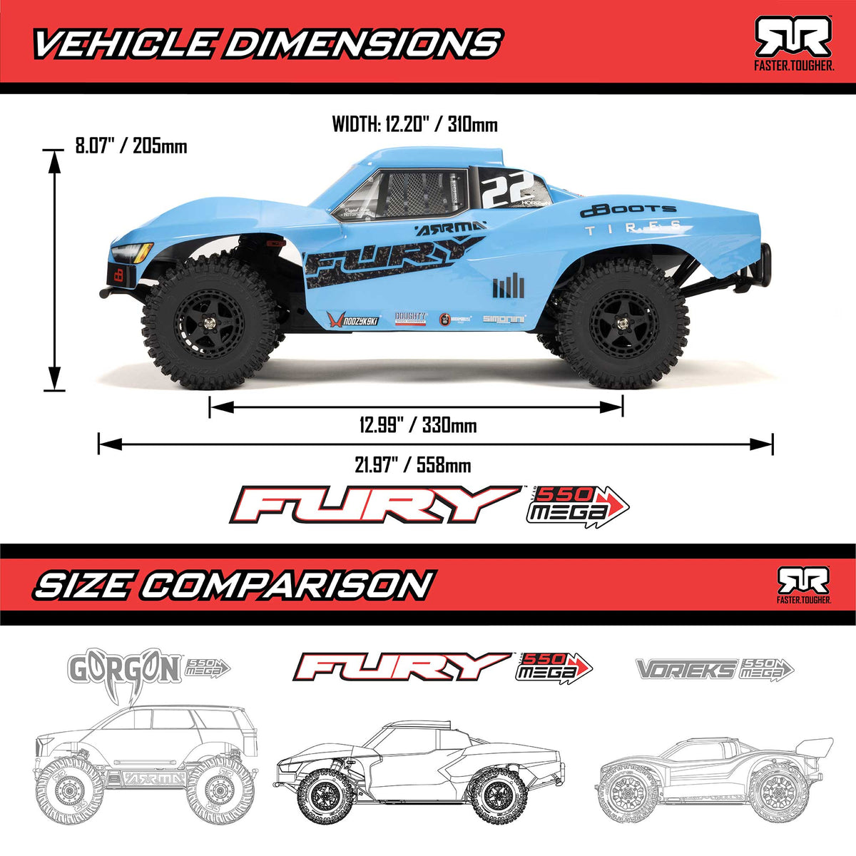 1/10 FURY MEGA 550 2WD Short Course Truck RTR with Battery & Charger