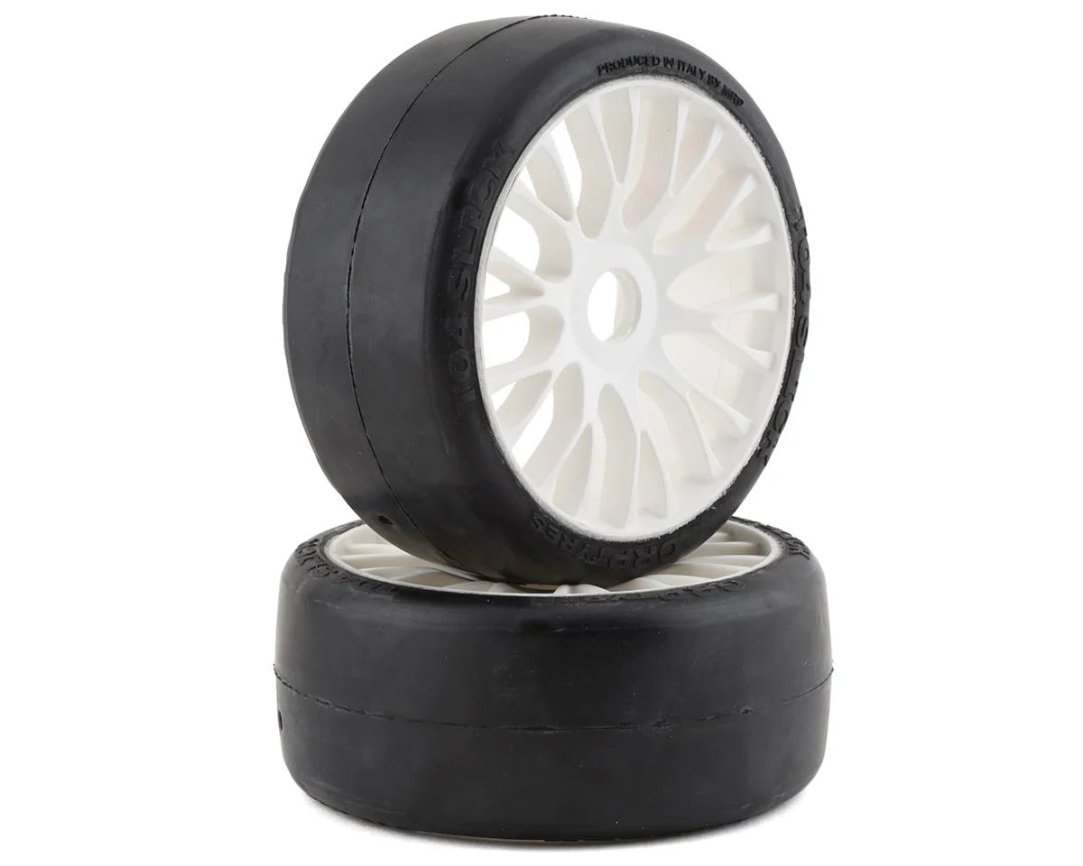 GRP Tires GT - TO4 Slick Belted Pre-Mounted 1/8 Buggy Tires (White) (2) (XM4) w/RIGID Wheel
