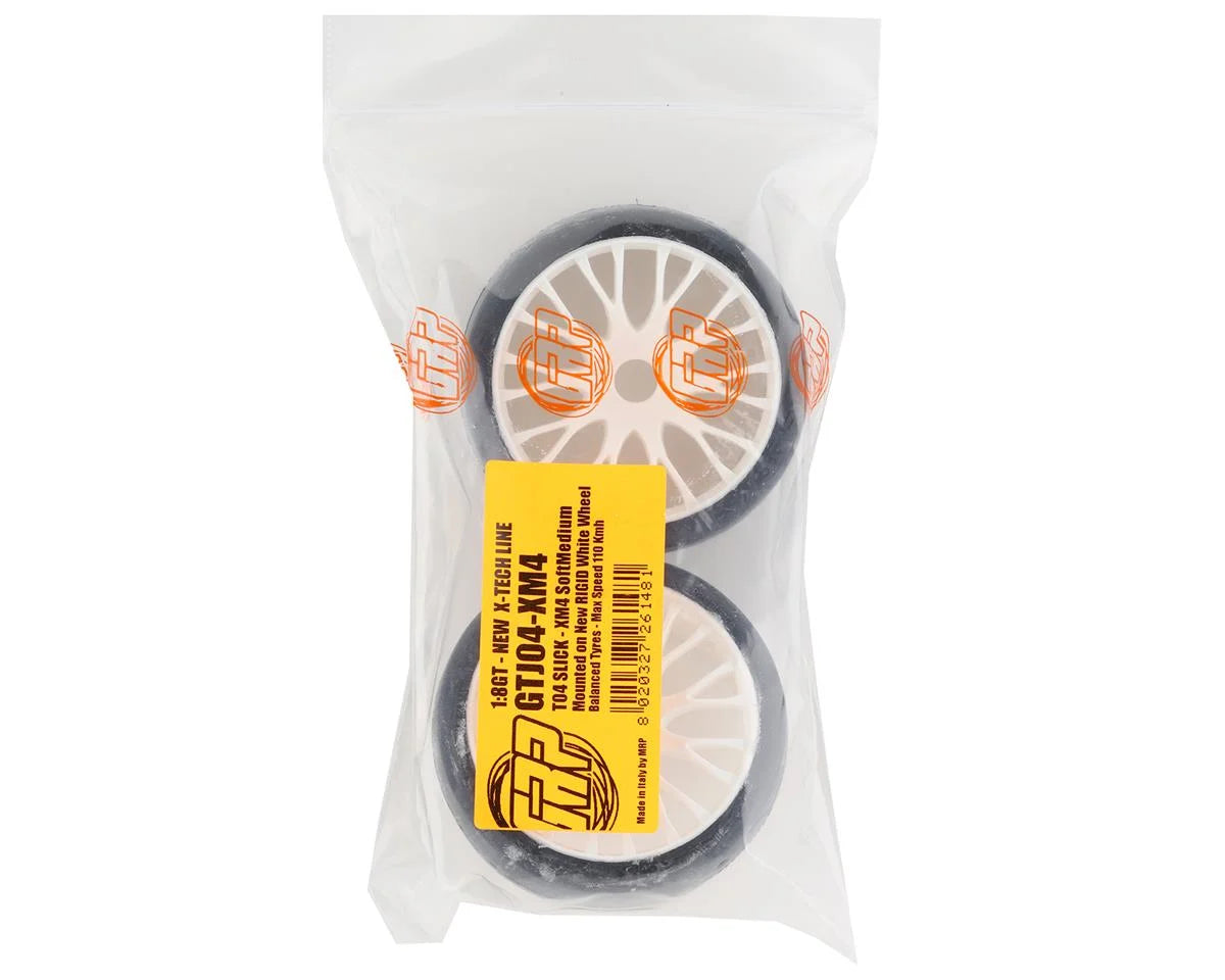 GRP Tires GT - TO4 Slick Belted Pre-Mounted 1/8 Buggy Tires (White) (2) (XM4) w/RIGID Wheel