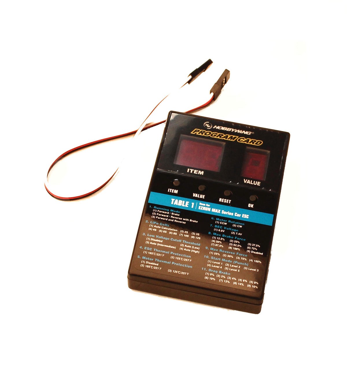 Hobbywing LED Program Card - General Use for Cars, Boats, and Air