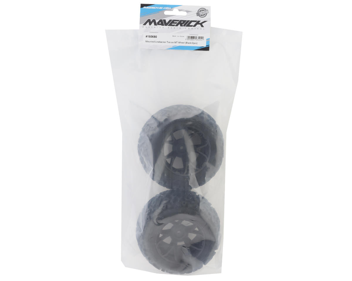 Maverick Linebacker Pre-Mounted Monster Truck Tires (Black) (2) w/14mm Hex