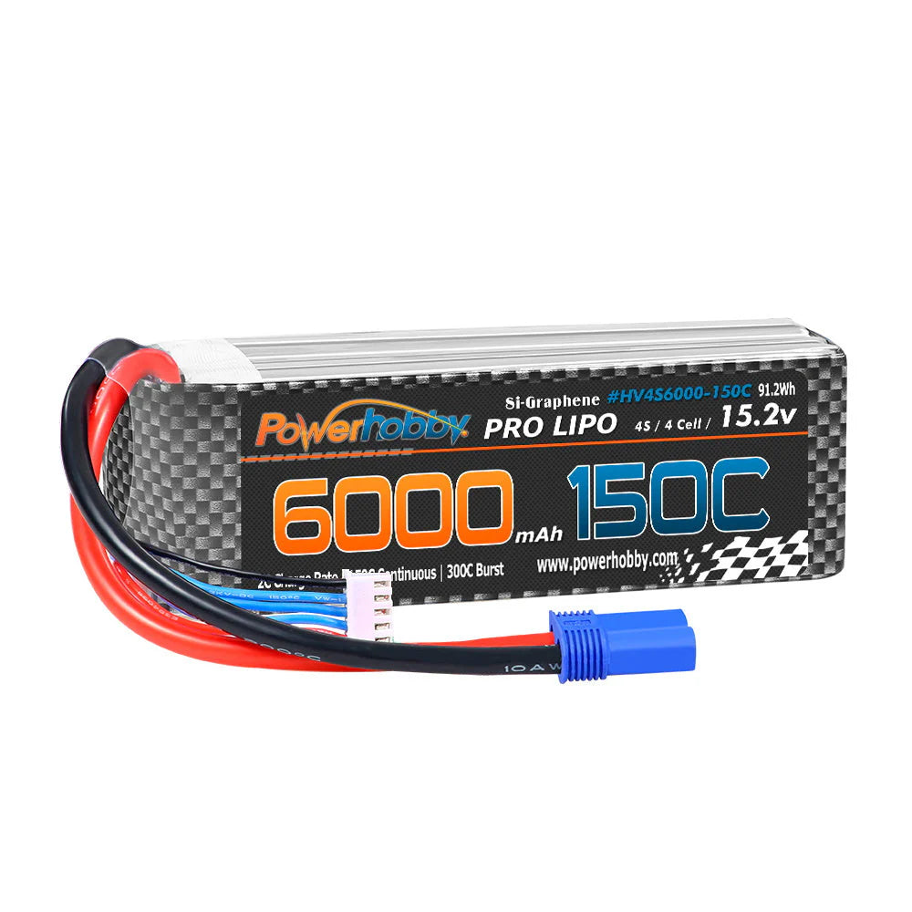 4S 15.2V HV + GRAPHENE 6000mah 150C Lipo Battery W EC5 Plug 150C Continous / 300C Brust