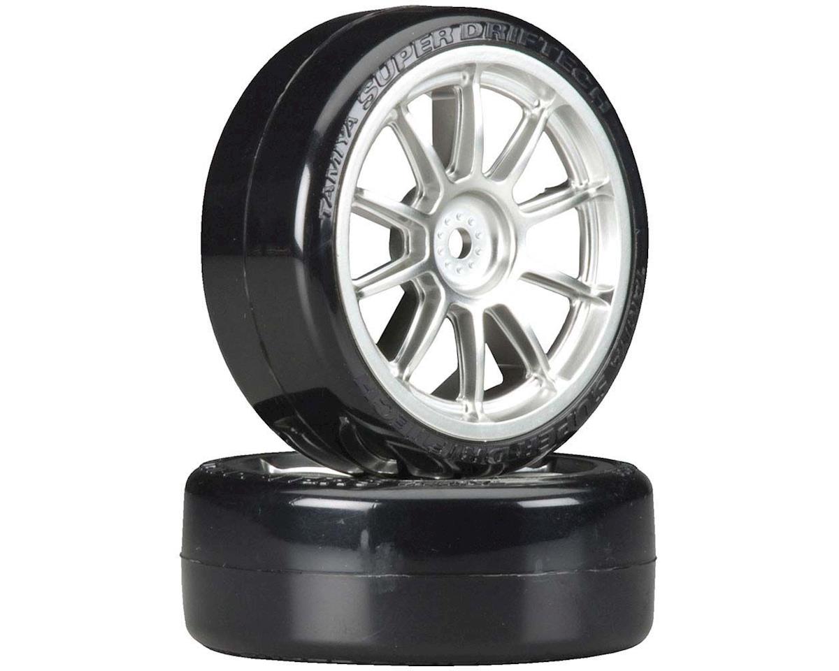 Tamiya Metal Plated 10-Spoke Wheels with Mounted Super Drift Tech Tires, 24mm (2)