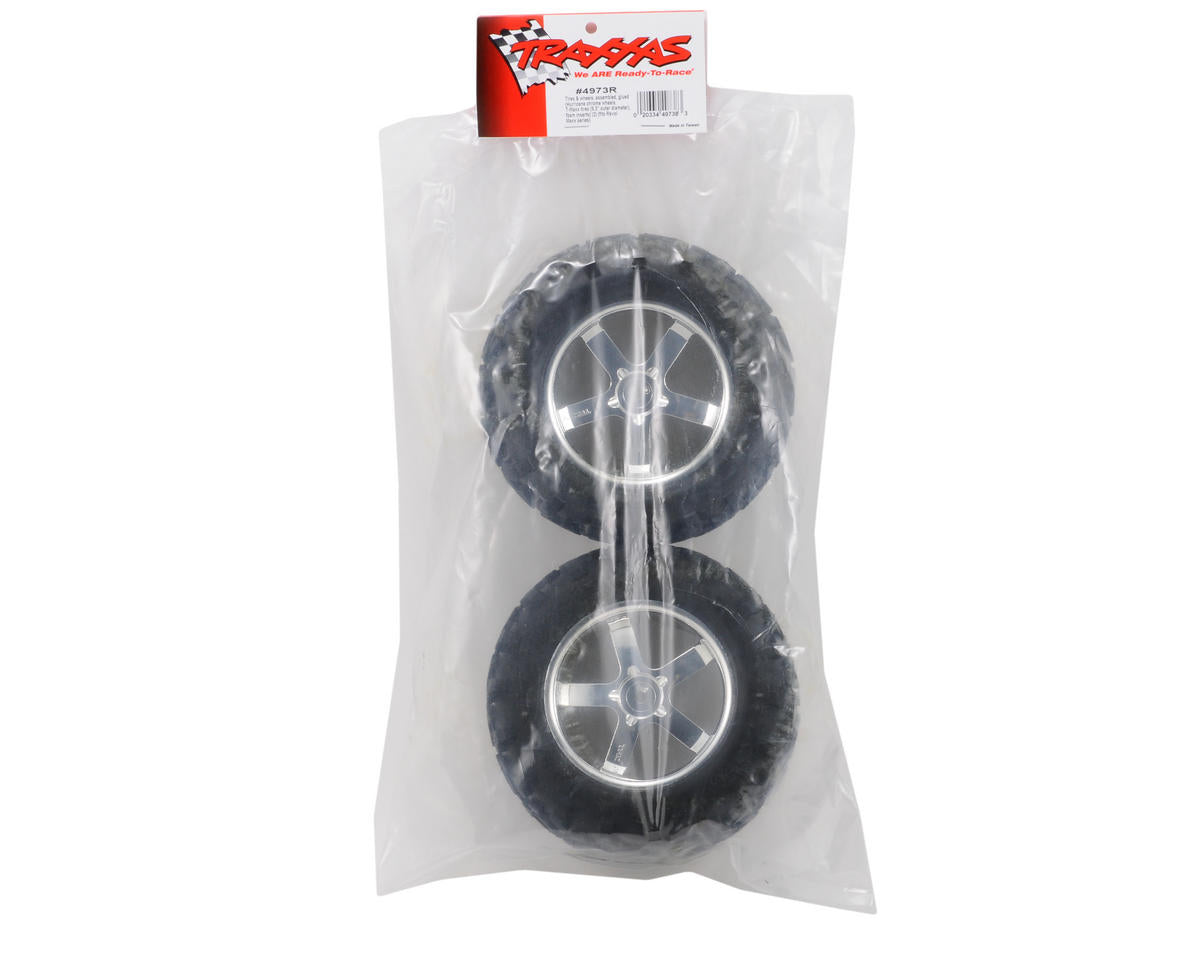 T-Maxx Pre-Mounted 3.8" Tire w/Hurricane Wheels (2) (Chrome)