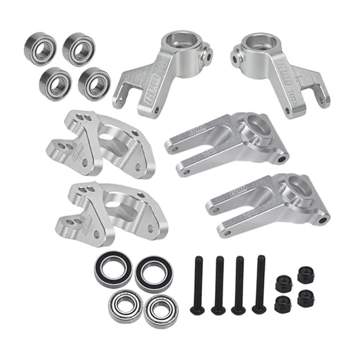 GPM Alum Front C Hubs & Front Steering Block & Rear Hub Silver for Arrma Gorgon