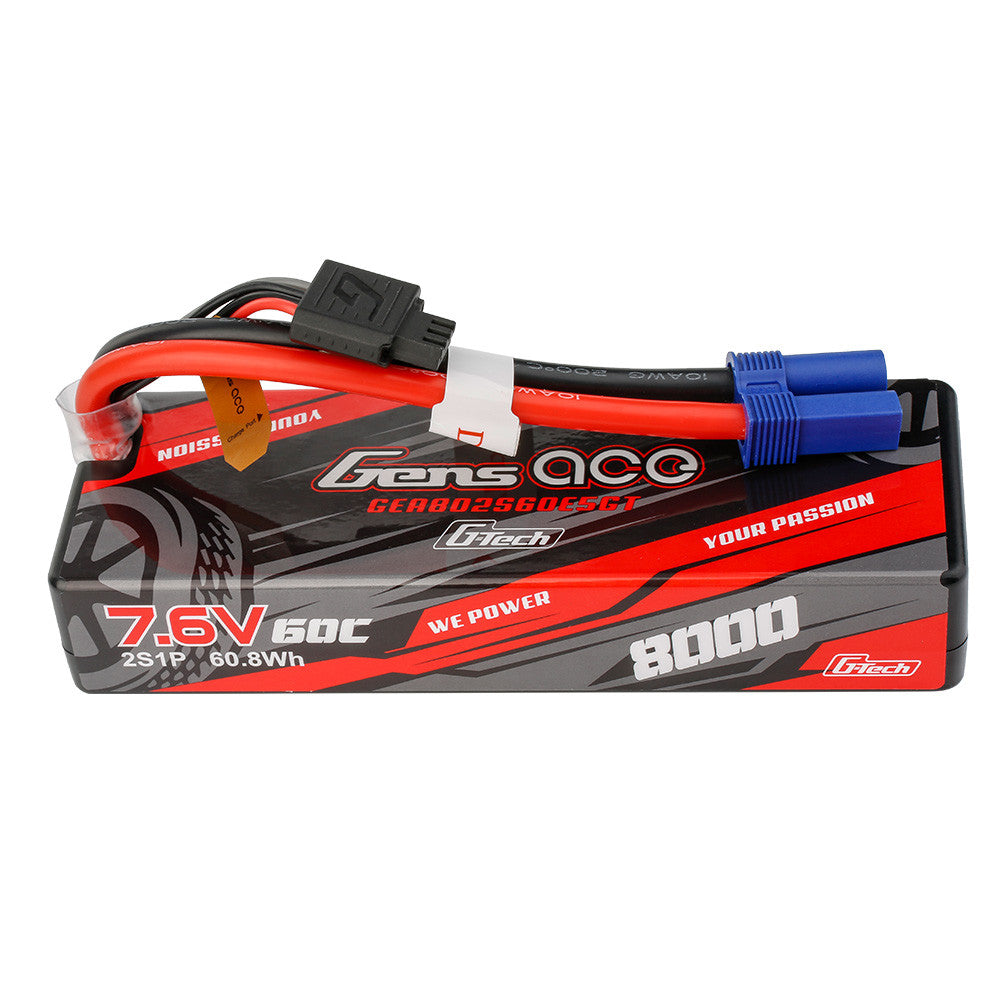 Gens ace G-Tech 8000mAh 7.6V 2S1P 60C HardCase Lipo Battery Pack with EC5 Plug