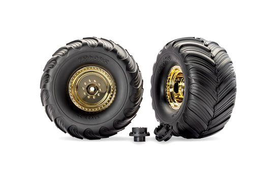 Gold Monster Truck Wheels & Terra Groove Tires (2)