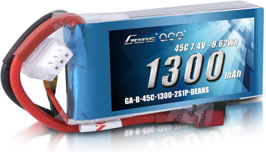 Gens Ace 7.4V 1300mAh 2S 45C LiPo Battery Pack with Deans Plug for Glider 3D Plane Park Flyers Vortex RC Helicopter Airplane FPV Quadcopter Drone