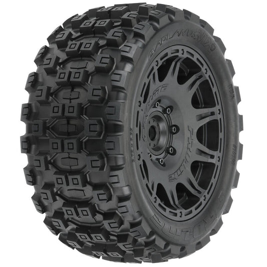 1/6 Badlands MX57 Front/Rear 5.7” Tires Mounted on Raid 8x48 Removable 24mm Hex Wheels (2): Black