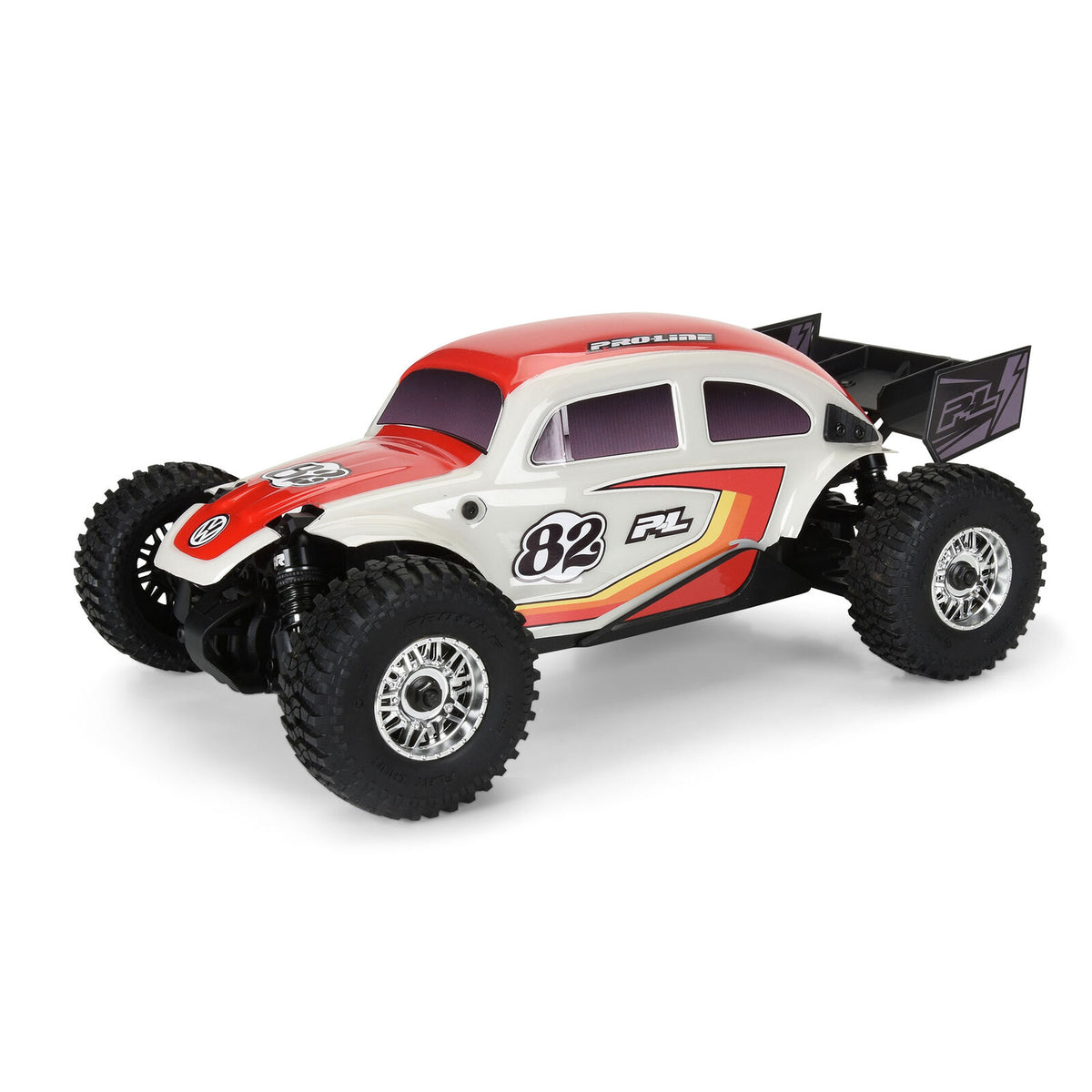 Class 1 VW Bug Race Body Conversion Kit and Flat Iron M/T Tires Mounted 7mm Black Diablo (4) for ARRMA TYPHON GROM