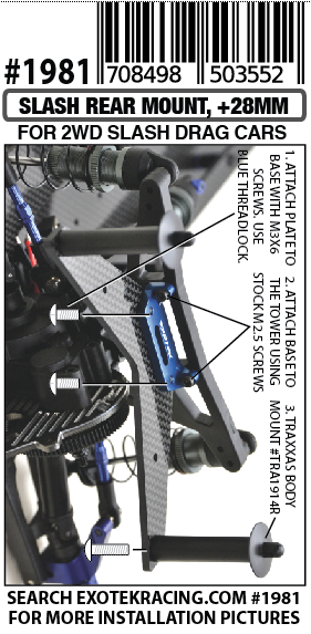 EXOTEK SLASH CF REAR BODY MOUNT, +28 MM BACK