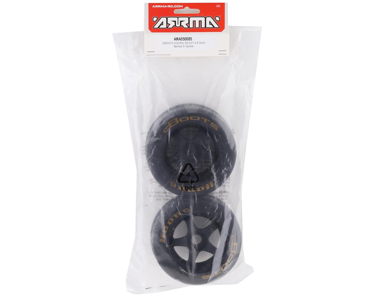 dBoots Hoons 53/107 2.9 Pre-Mounted Belted Tires, Gold, 17mm Hex, 5-Spoke (2)