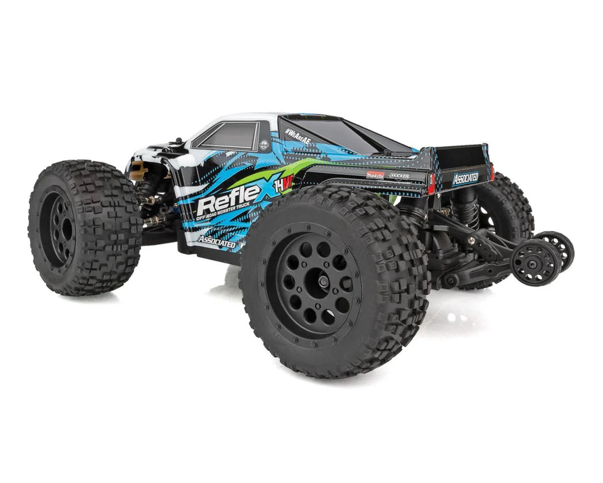 Reflex 14MT 1/14 RTR 4WD Brushless Mini Monster Truck Combo (Green/Blue) w/2.4GHz Radio, Battery & Charger