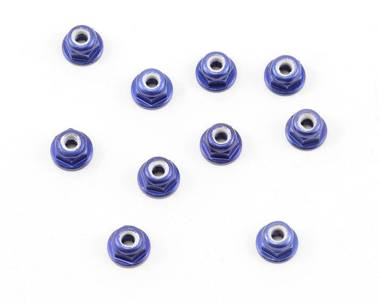 Factory Team 3mm Aluminum Flanged Locknut (Blue) (10)