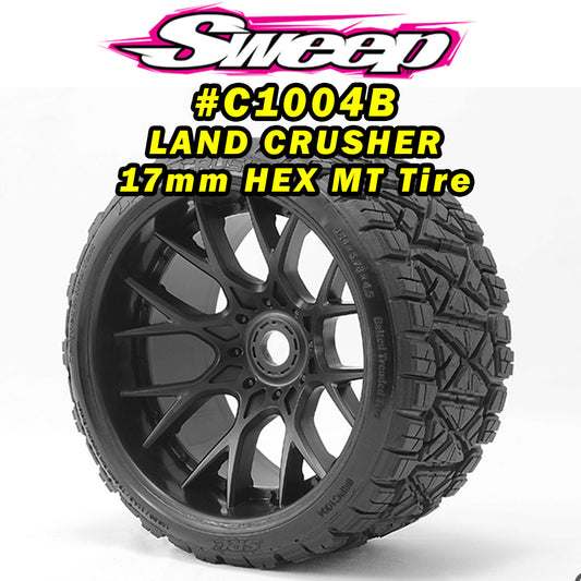 Monster Truck Land Crusher Belted tire preglued on WHD Black wheel 2pcs set