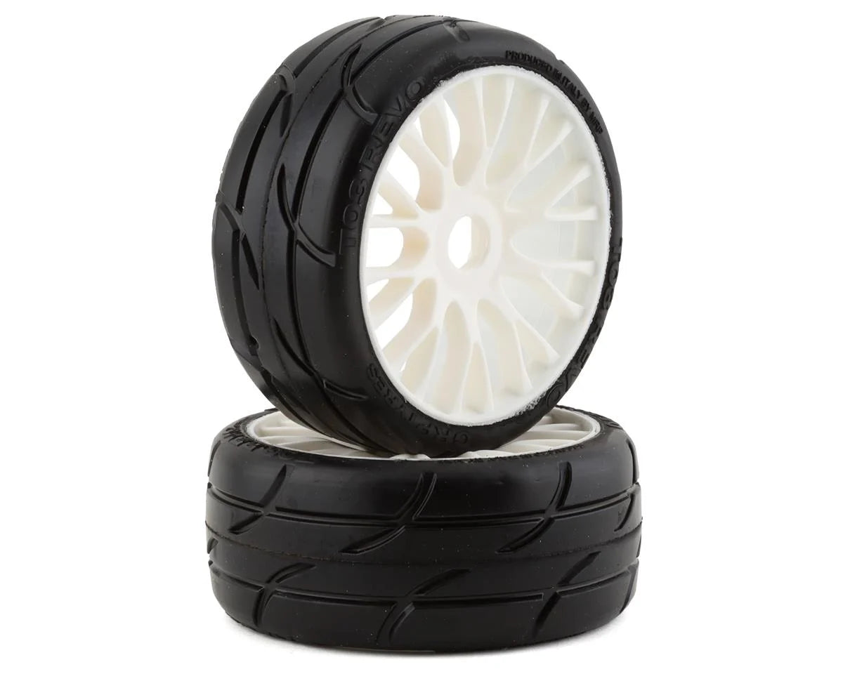 GT - TO3 Revo Belted Pre-Mounted 1/8 Buggy Tires (White) (2) (XM4) w/RIGID Wheel