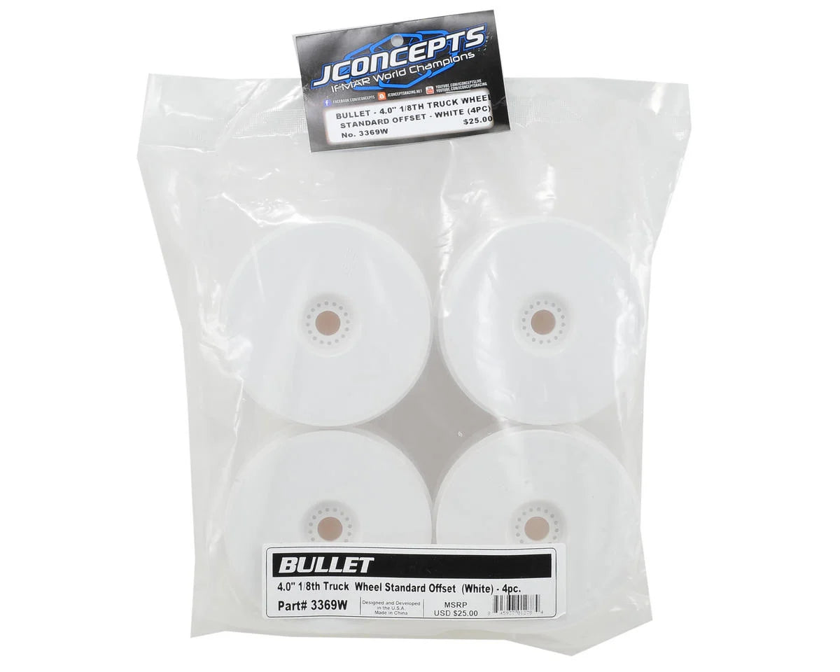 JConcepts Bullet 4.0" Standard Offset 1/8 Truck Wheels (White) (4)