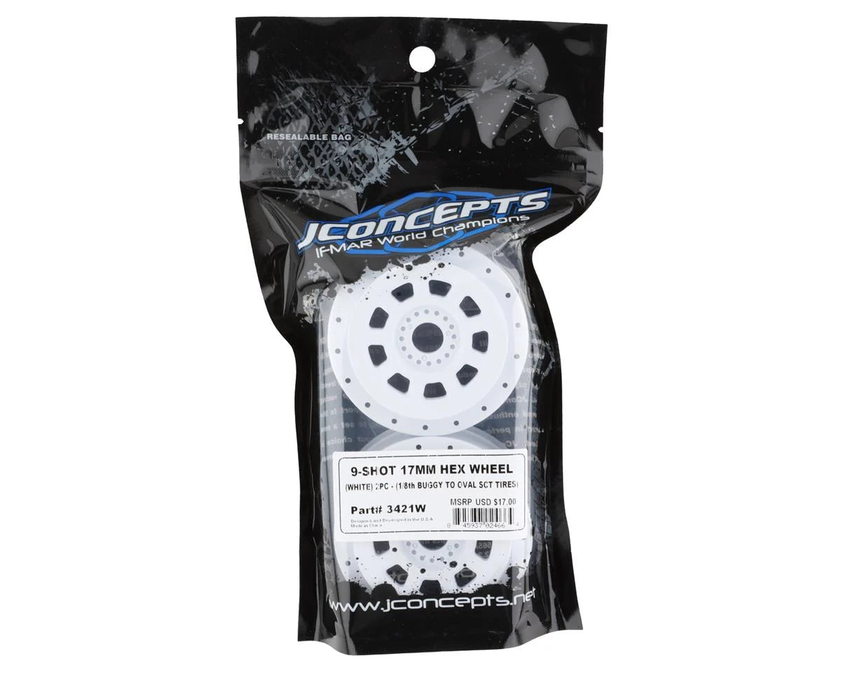 9-Shot Short Course Dirt Oval Wheels (2) (White) w/17mm Hex