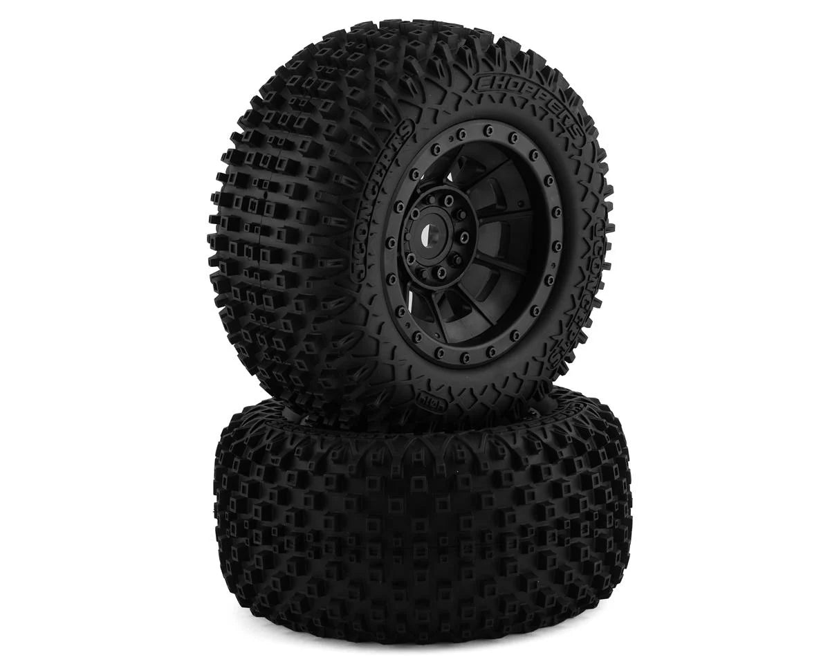 Pre-Mounted Monster Truck Tires w/Hazard Wheel (Black) (2) (Platinum)