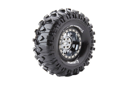 CR-Rowdy 1/10 1.9" Crawler Tires, 12mm Hex, Super Soft, Mounted on Black Chrome Rim, Front/Rear (2)
