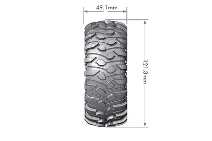 CR-Rowdy 1/10 1.9" Crawler Tires, 12mm Hex, Super Soft, Mounted on Black Chrome Rim, Front/Rear (2)