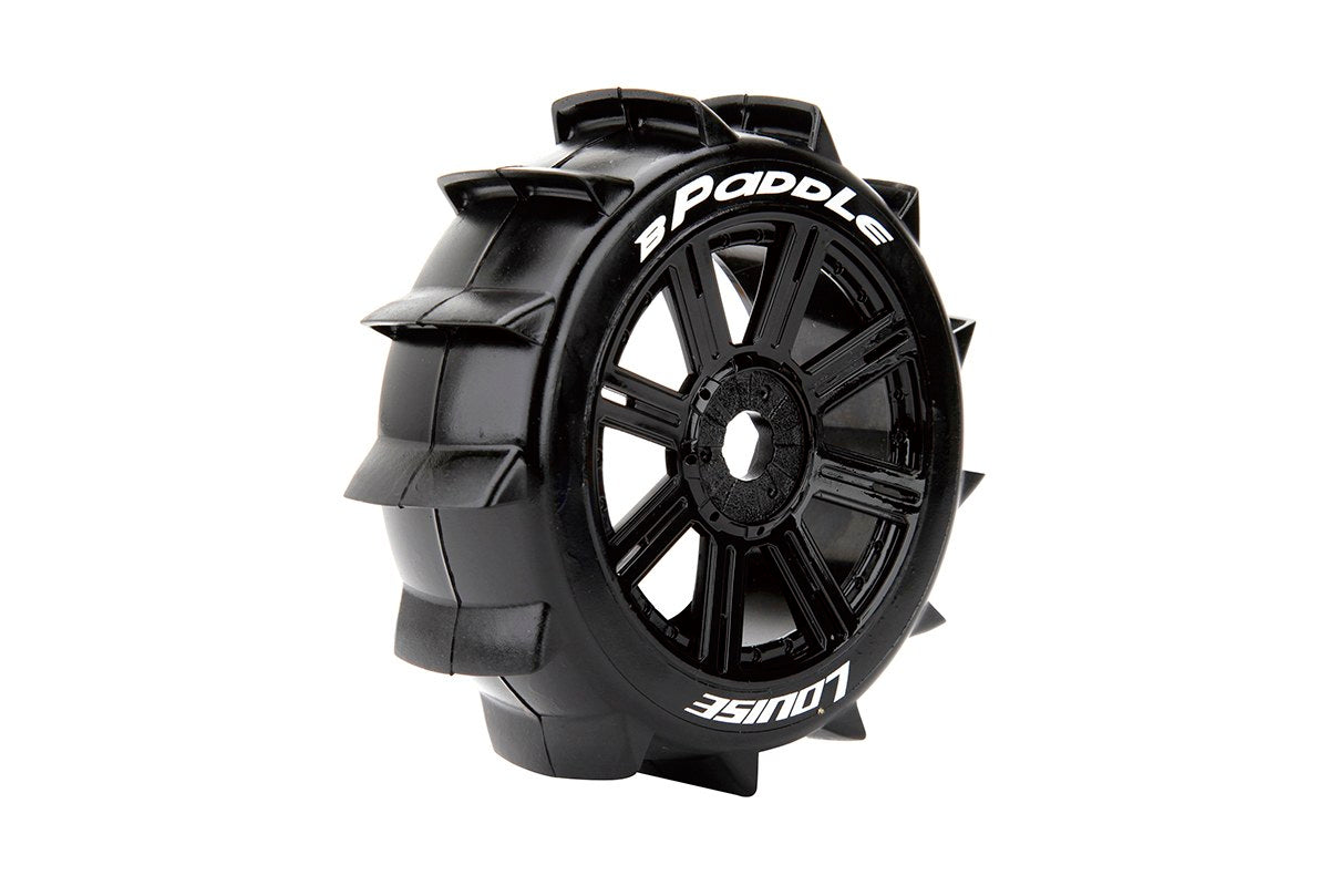 B-Paddle 1/8 Off-Road Buggy Tires, 17mm Hex, Mounted on Black Spoke Rim, Soft, Front/Rear (2)