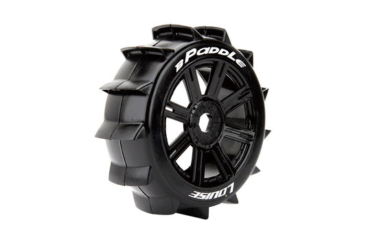 B-Paddle 1/8 Off-Road Buggy Tires, 17mm Hex, Mounted on Black Spoke Rim, Soft, Front/Rear (2)