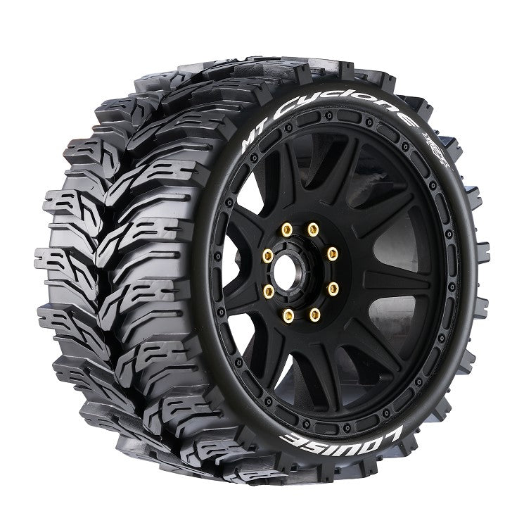 MT-Cyclone Speed 1/8 Monster Truck Tires, 0" & 1/2" Offset, 17mm Removable Hex on Black Rim, Soft(2)