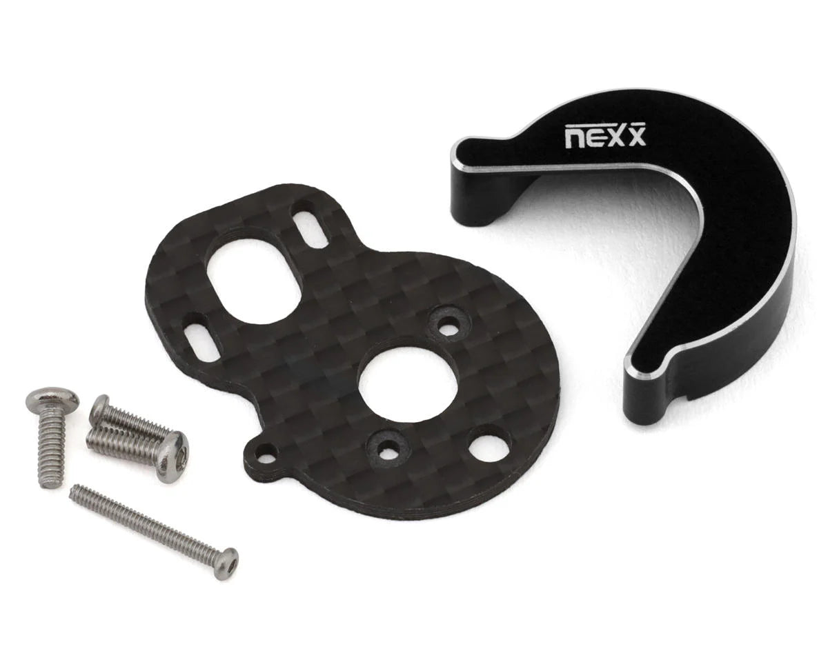 NEXX Racing Losi Micro-B Carbon Motor Plate & Aluminium Gearbox Cover Set (Black) (Brushless Conversion)