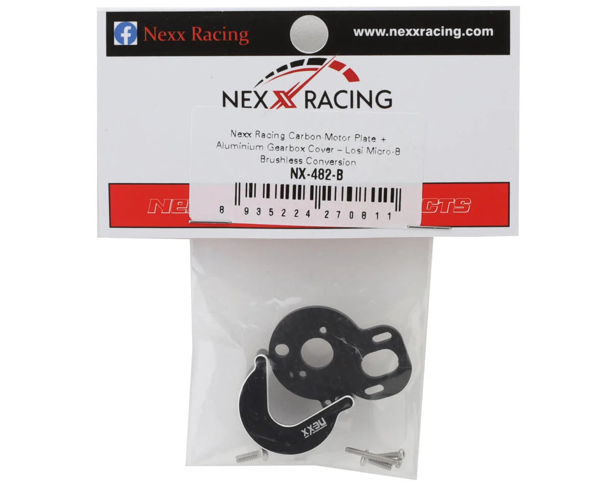 NEXX Racing Losi Micro-B Carbon Motor Plate & Aluminium Gearbox Cover Set (Black) (Brushless Conversion)