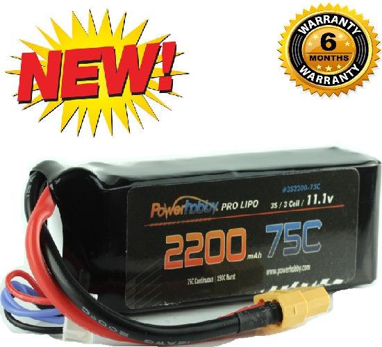 Powerhobby 3S 11.1V 2200mAh 75C Lipo Battery Pack w XT60 Plug 3-Cell