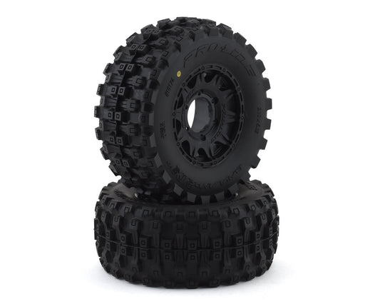 Set of 4 Proline Badlands MX28 Belted 2.8" Pre-Mounted Truck Tires (2) (Black) (M2) w/Raid 6x30 Removable Hex Wheels
