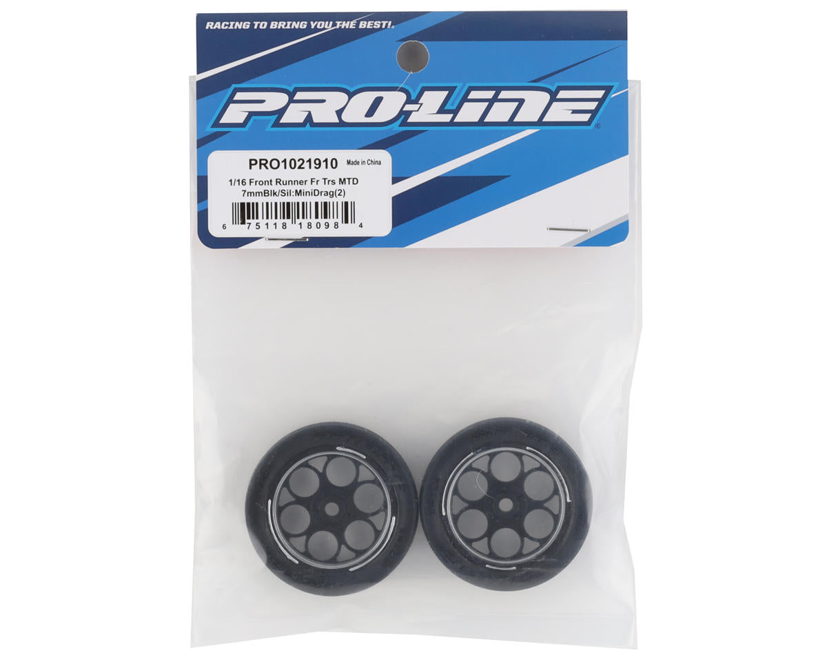1/16 Front Runner Front MTD No-Prep Drag Tires (Black/Silver) (2) w/8mm Wheel Hex