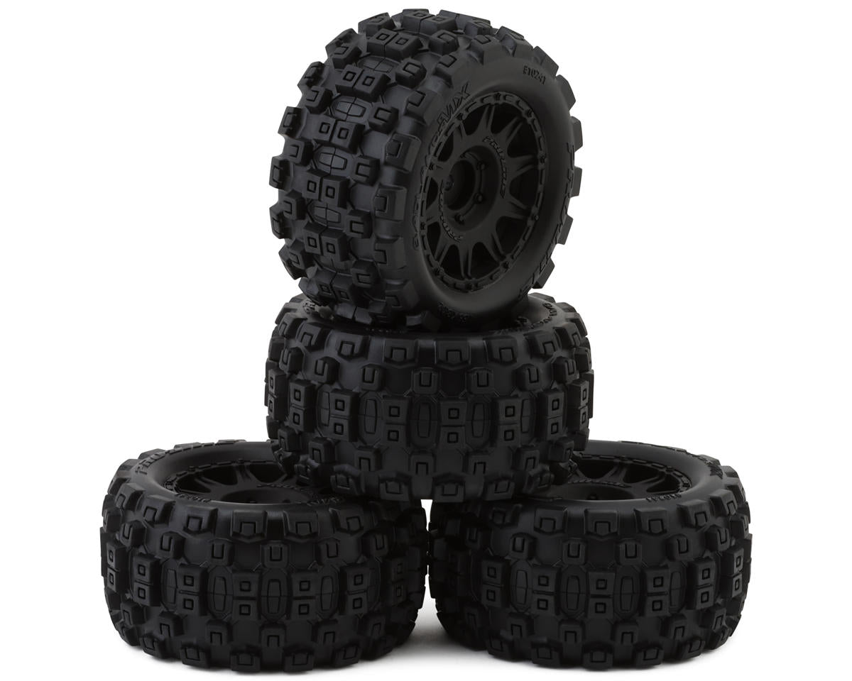 Gran/Typ Grom Badlands MX Pre-Mounted MT 1/18 Tire Set (Black) (4) w/12mm Hex
