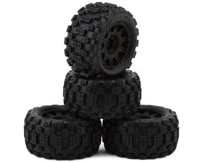 Gran/Typ Grom Badlands MX Pre-Mounted MT 1/18 Tire Set (Black) (4) w/12mm Hex