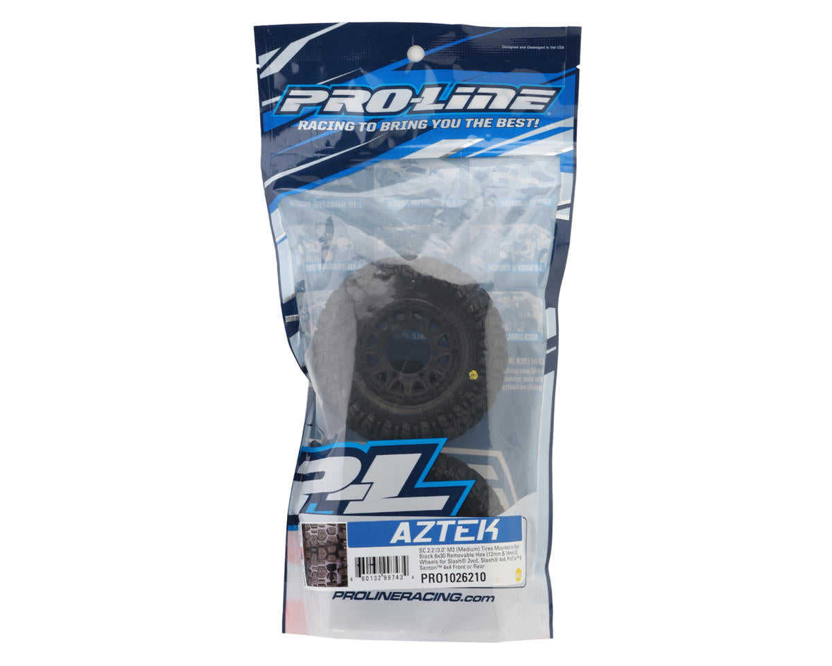 Pro-Line Aztek 2.2/3.0 Pre-Mounted SCT Tires w/Raid Wheels (Black) (2) (M2) w/12mm Removable Hex