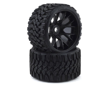 Terrain Crusher Belted Pre-Mounted Monster Truck Tires (Black) (2) (1/2 Offset) w/17mm Hex