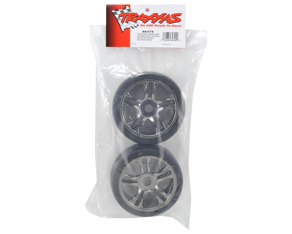 Traxxas Front Tire & Wheel Set (2) (Black Chrome) (S1)