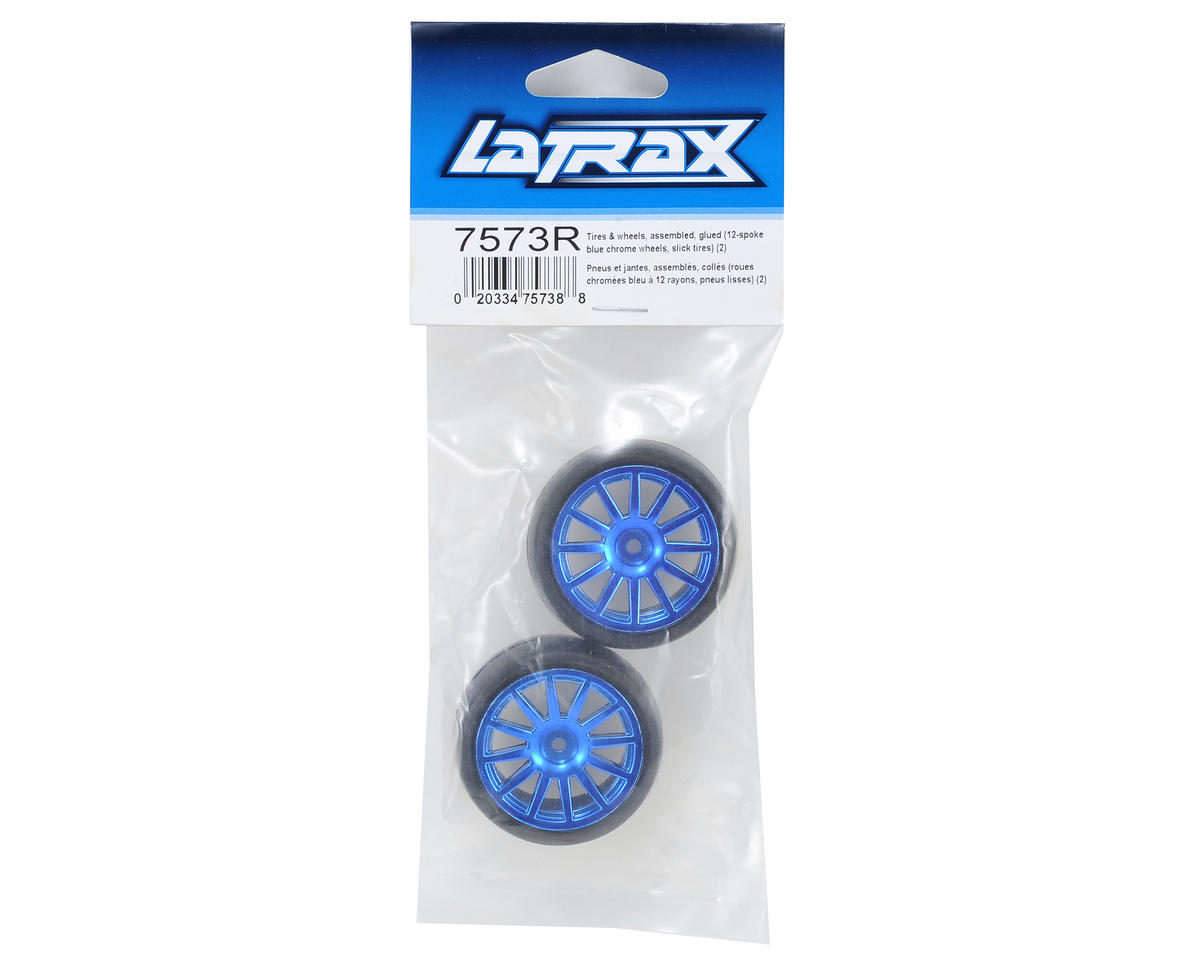 LaTrax Pre-Mounted Slick Tires & 12-Spoke Wheels (Blue Chrome) (2)
