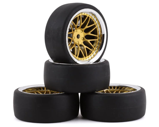 Spec D Pre-Mounted Drift Tires w/LS Mesh Wheels (Chrome/Gold) (4) w/12mm Hex & 6mm Offset