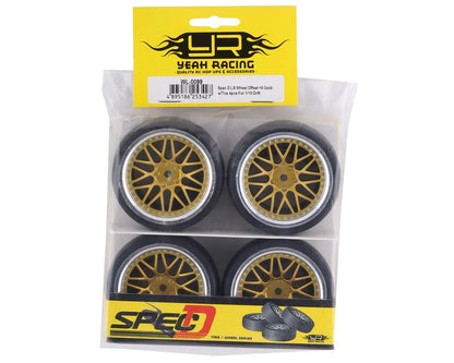 Spec D Pre-Mounted Drift Tires w/LS Mesh Wheels (Chrome/Gold) (4) w/12mm Hex & 6mm Offset